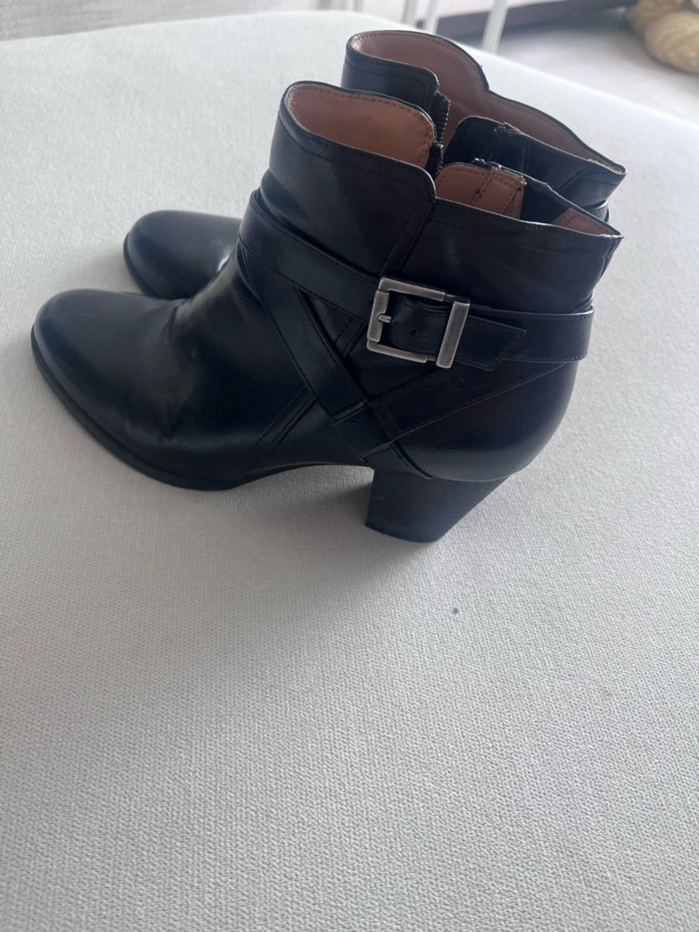 Abella Black Leather Buckle Ankle Boots